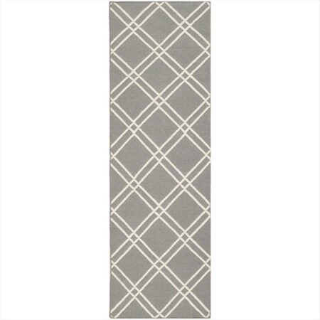Safavieh 2 ft. - 6 in. x 8 ft. Runner- Contemporary Dhurries Grey And Ivory Flatweave Rug DHU638B-28